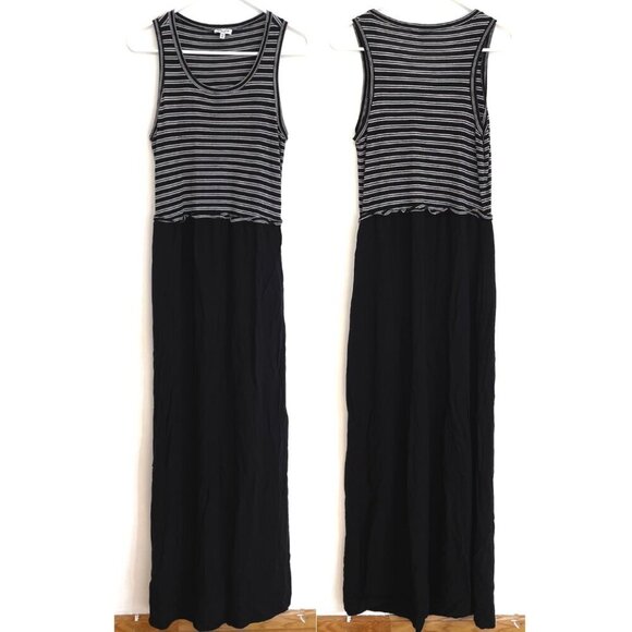 SPLENDID ANTHROPOLOGIE Tiered Maxi Dress Black White Striped Mixed Media Summer - Picture 2 of 14